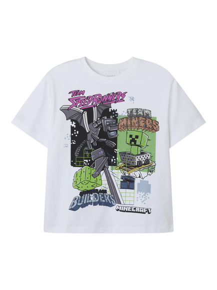 NAME IT Kids' Cotton Short Sleeved Minecraft T-Shirt, Bright White - view 2, Bright White