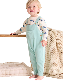 Mini Cuddles Kids' Cotton Dungaree and Bodysuit Set, Blue, Blue