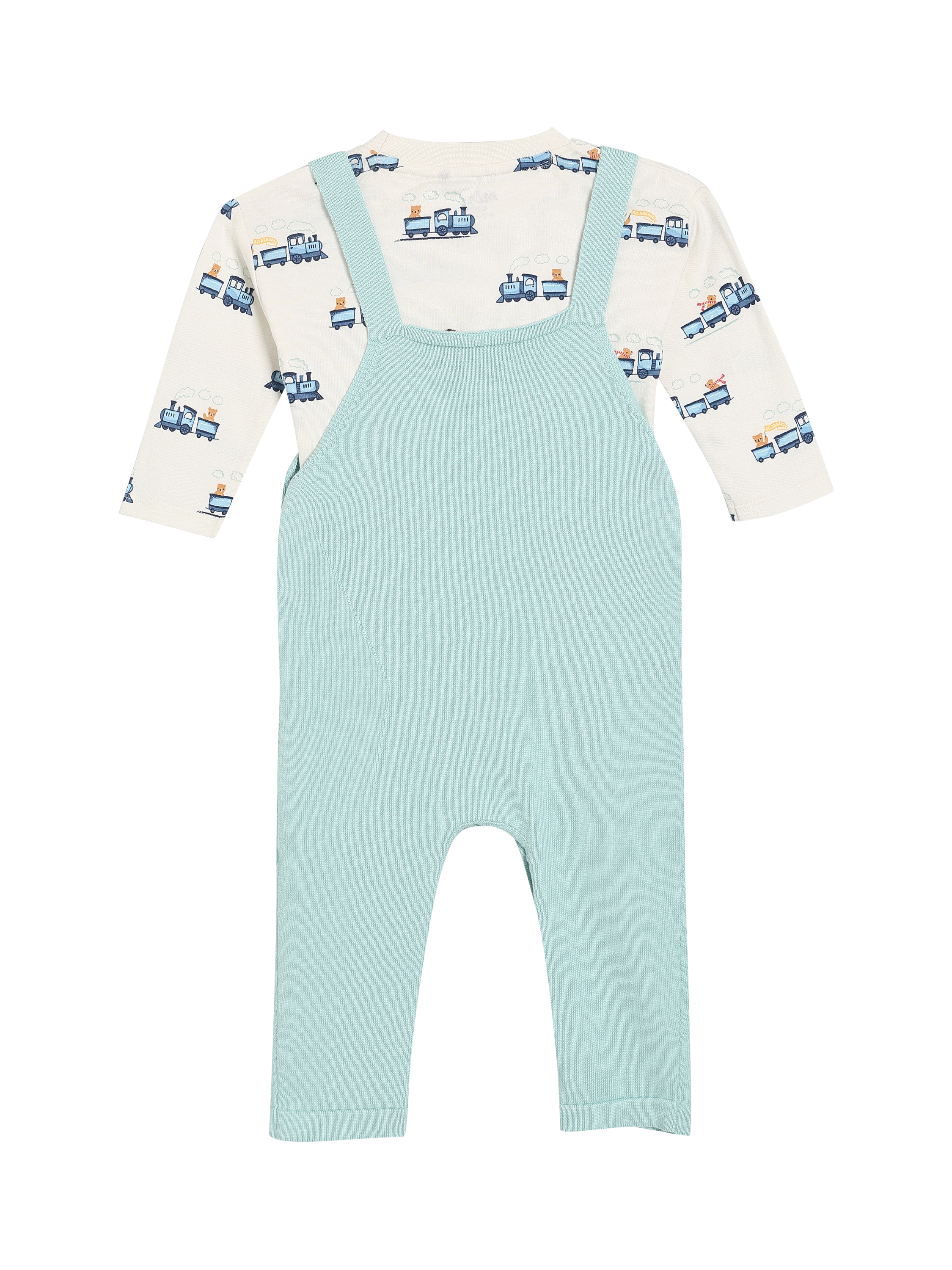 Product image 3 of 7, which shows Mini Cuddles Kids' Cotton Dungaree and Bodysuit Set, Blue, 0-3 months
