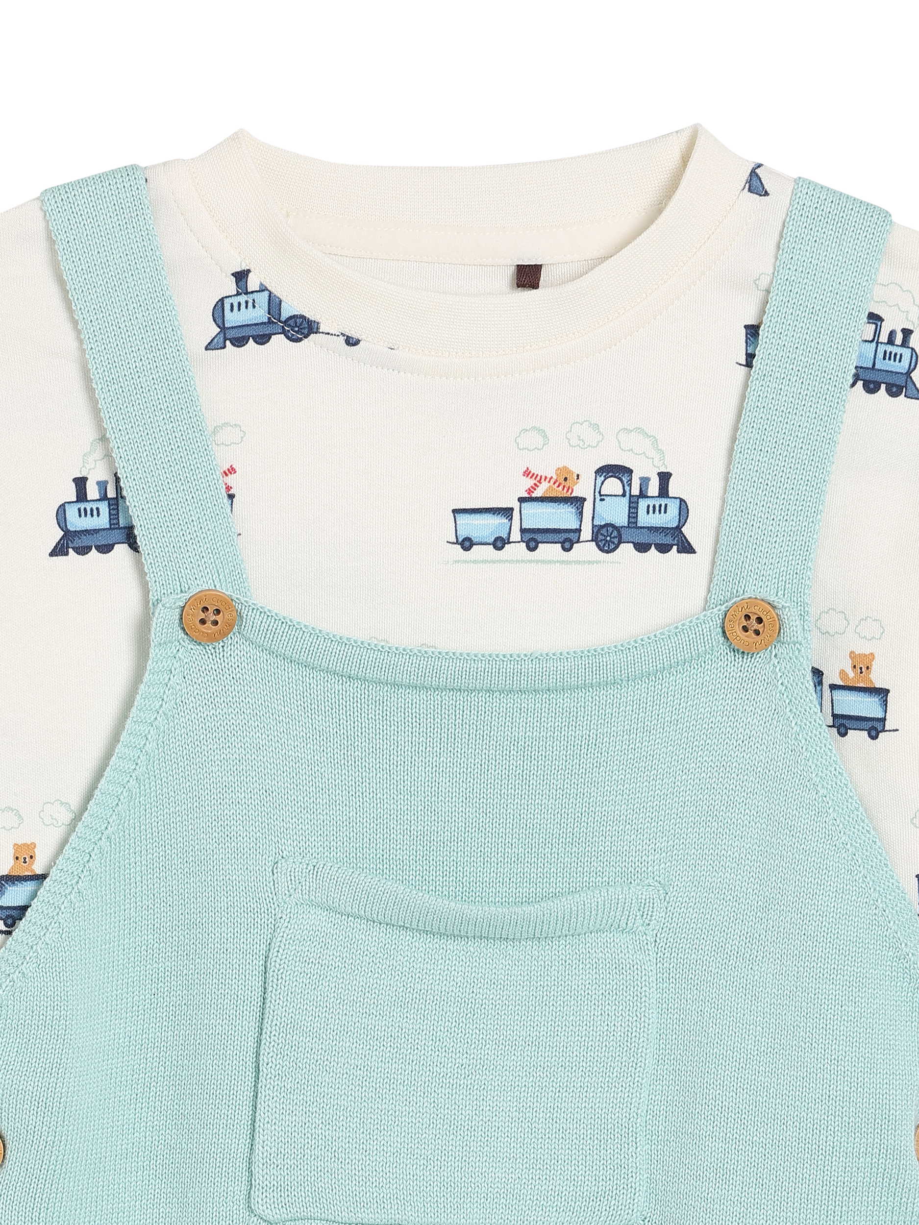 Product image 7 of 7, which shows Mini Cuddles Kids' Cotton Dungaree and Bodysuit Set, Blue, 0-3 months