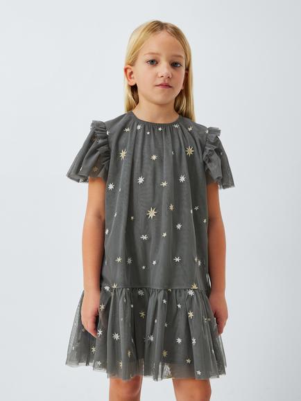 John Lewis Kids' Star Tulle Party Dress, Black, Black