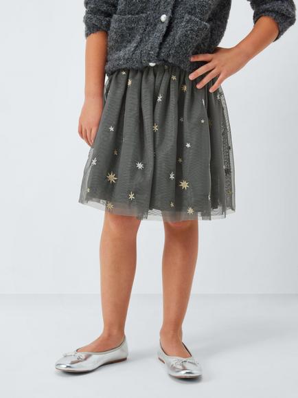 John Lewis Kids' Stars Tulle Party Skirt, Black, Gold, Black, Gold