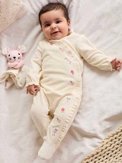Mini Cuddles Baby Velour Wrap Sleepsuit, Pack of 2, Ivory, Ivory