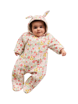 Mini Cuddles Baby Cotton Bunny Pramsuit, Pink Floral, Pink Floral