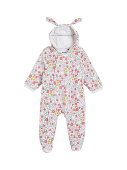 Mini Cuddles Baby Cotton Bunny Pramsuit, Pink Floral - view 2, Pink Floral