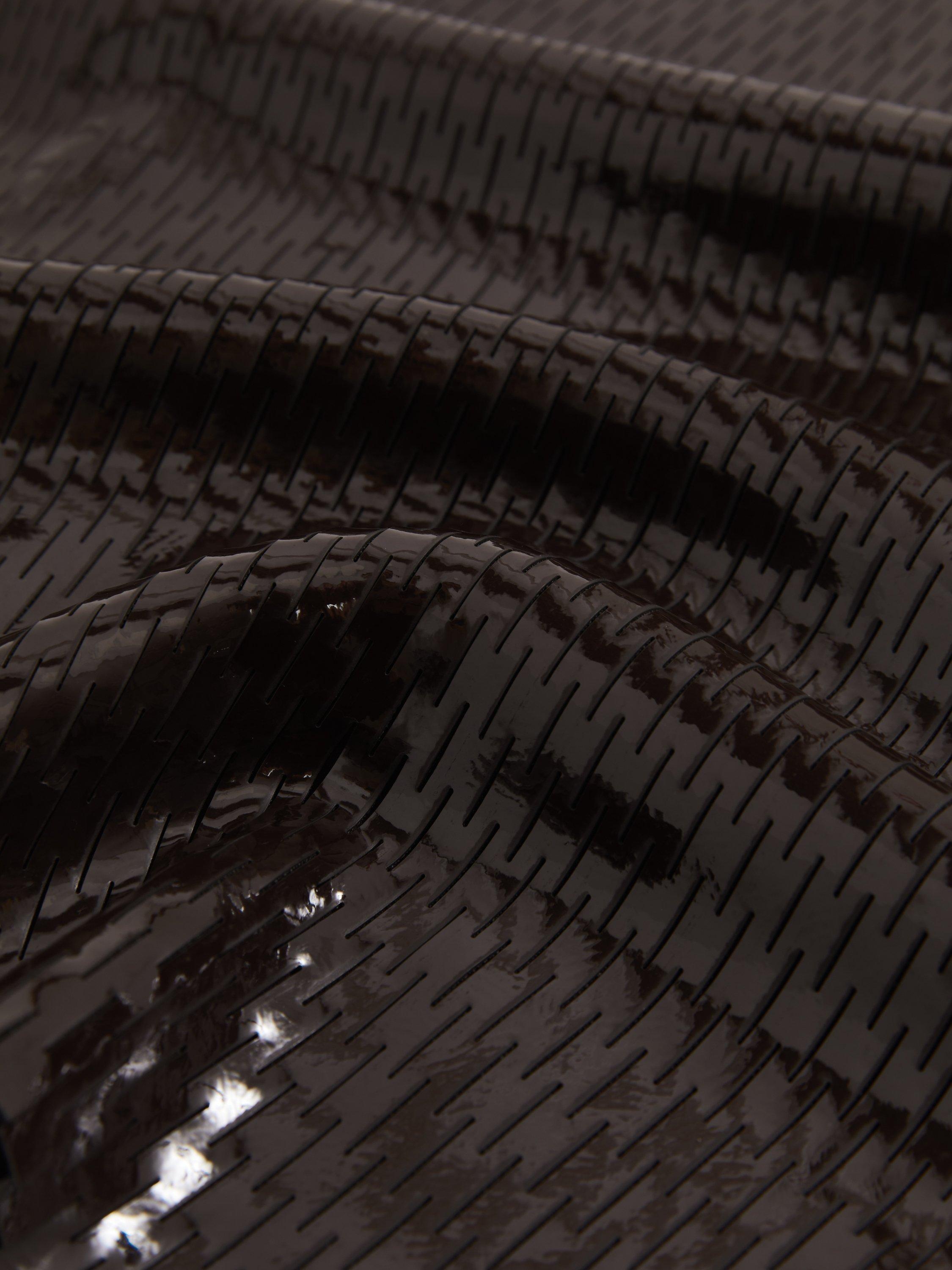 Product image 2 of 5, which shows Reiss Atelier Raye Laser Cut Skirt, Chocolate, 6