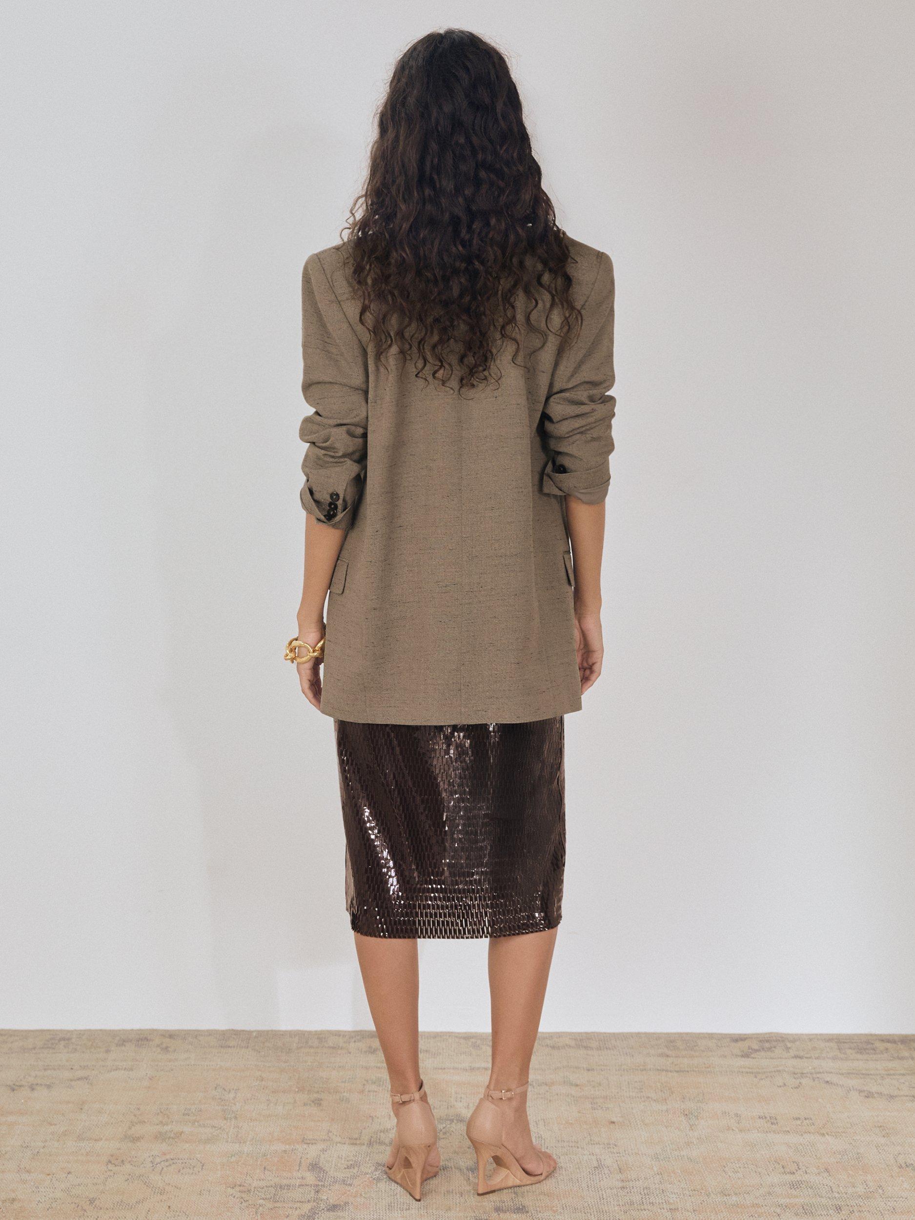 Product image 5 of 5, which shows Reiss Atelier Raye Laser Cut Skirt, Chocolate, 6