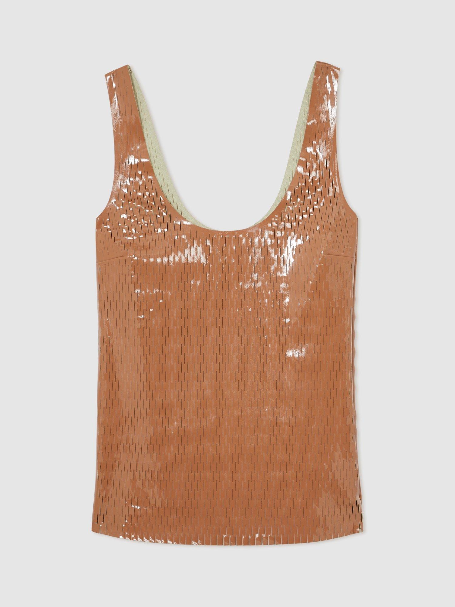 Product image 3 of 5, which shows Reiss Atelier Isabelle Coated Vest Top, Tan, 6