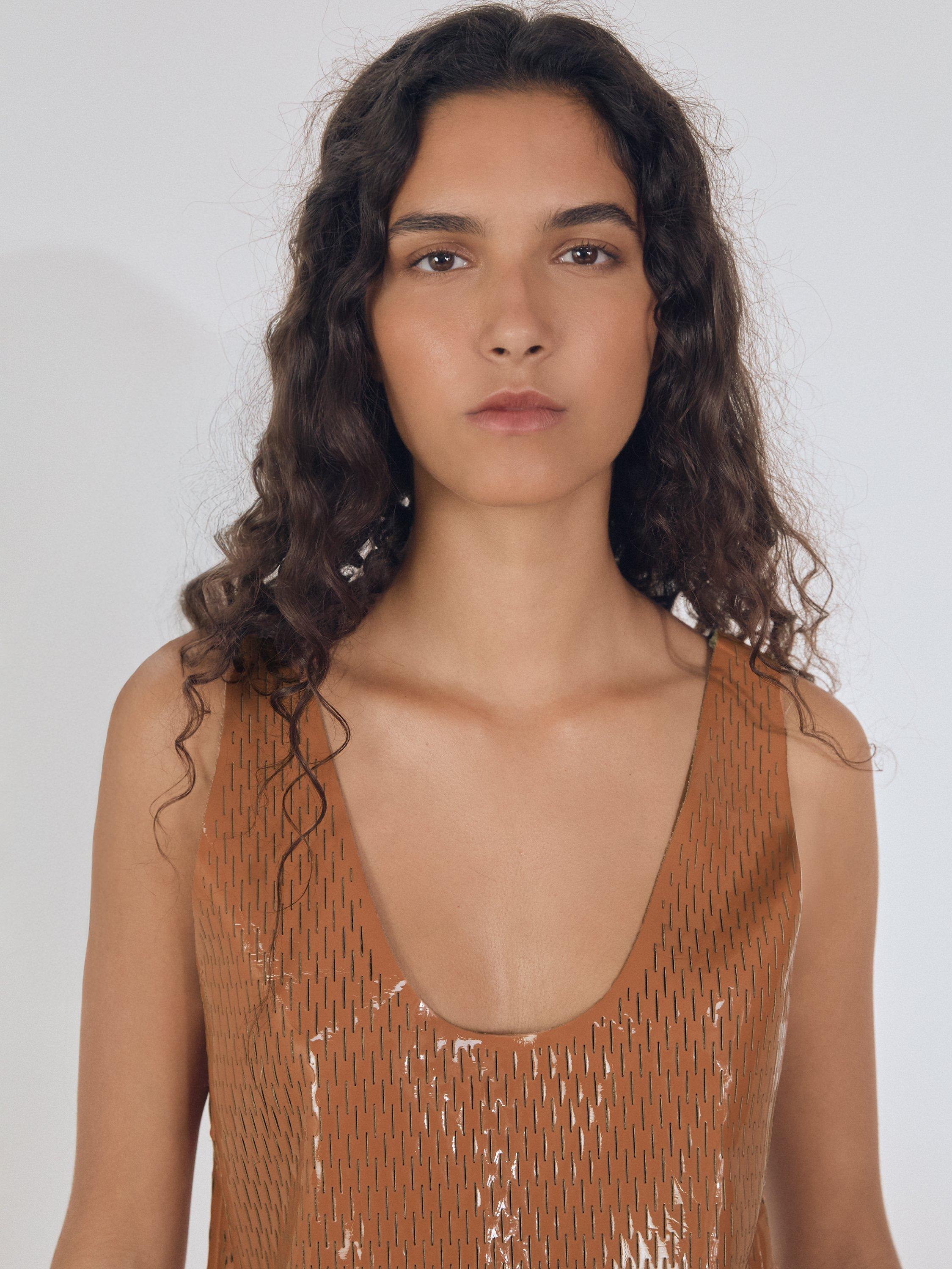 Product image 4 of 5, which shows Reiss Atelier Isabelle Coated Vest Top, Tan, 6