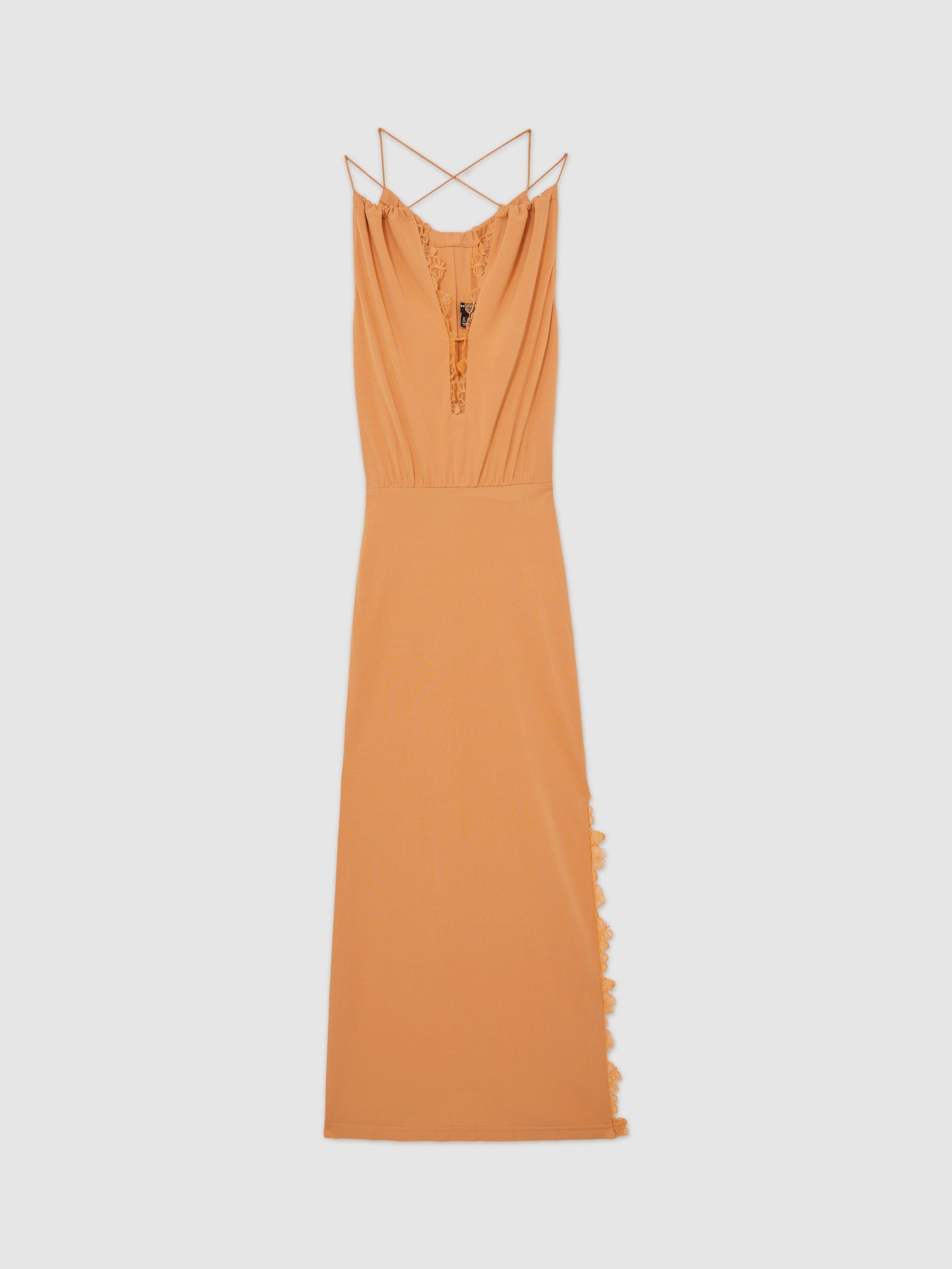 Product image 3 of 5, which shows Reiss Atelier Gabriella Lace Trim Maxi Dress, Orange, 8