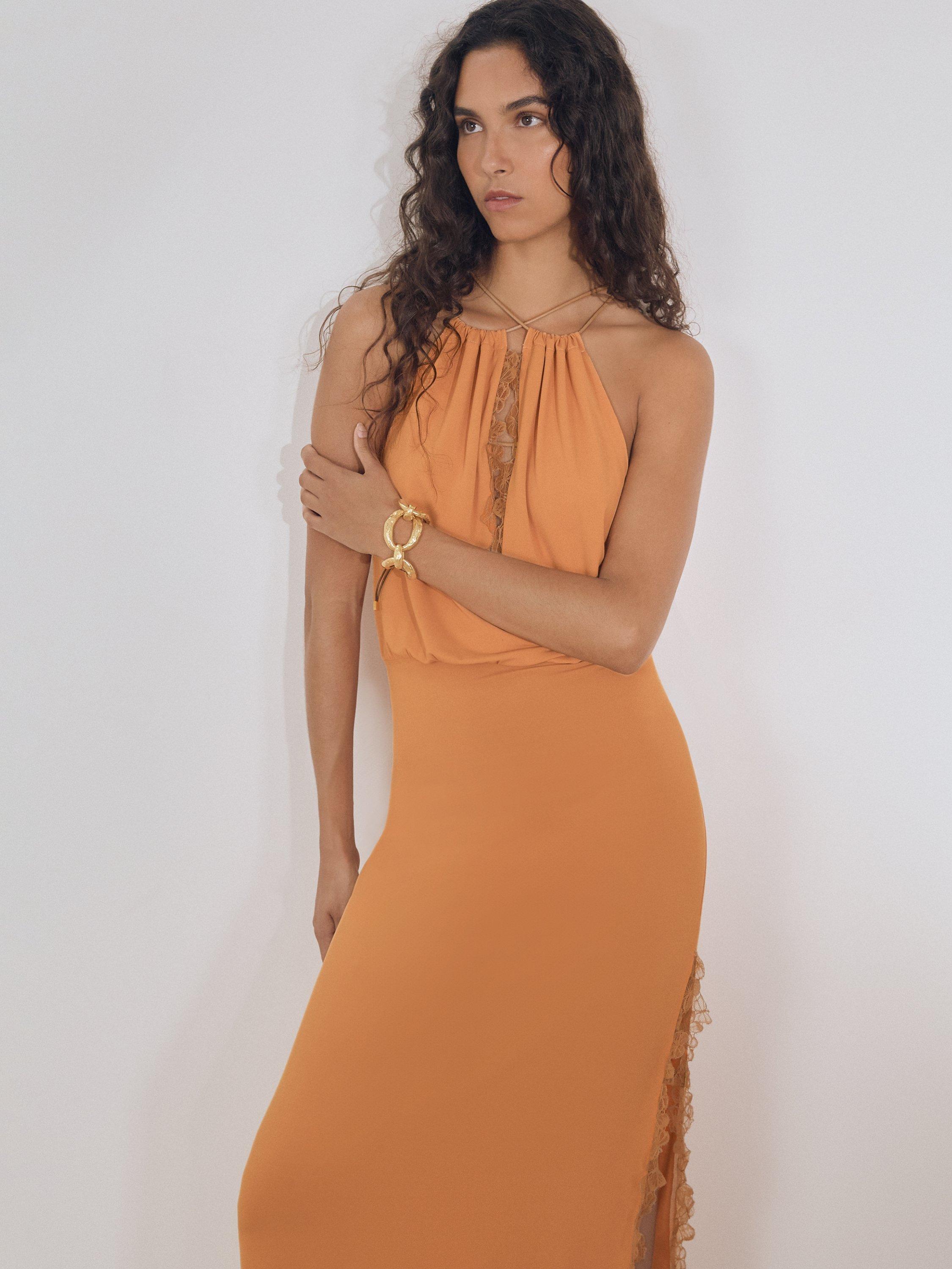 Product image 4 of 5, which shows Reiss Atelier Gabriella Lace Trim Maxi Dress, Orange, 8