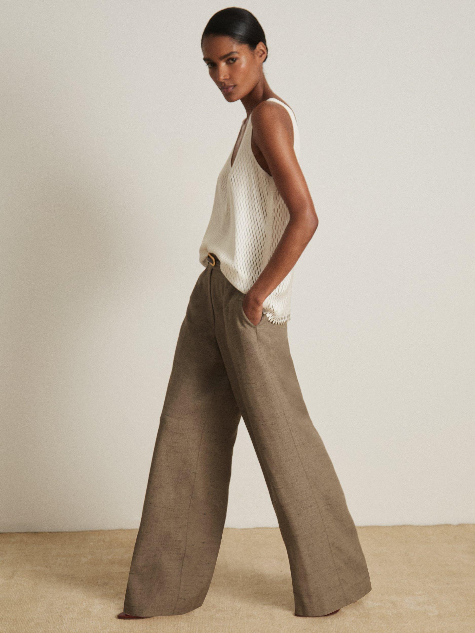 Product image 1 of 5, which shows Reiss Atelier Lina Tailored Trousers, Grey, 6