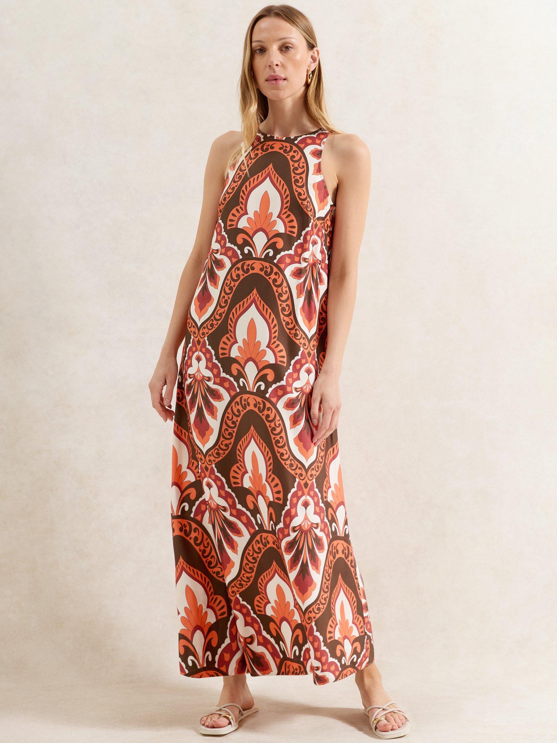 Product image 1 of 5, which shows Ro&Zo Sleeveless Tile Print Maxi Dress, Brown/Multi, 6