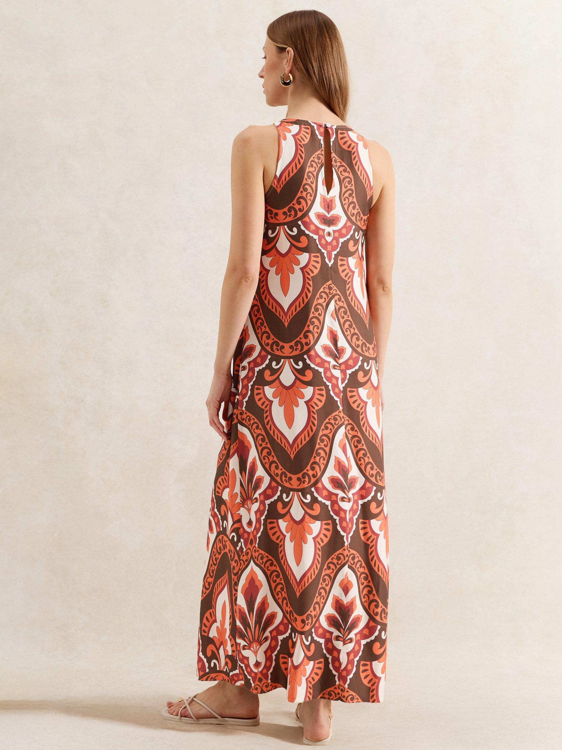 Product image 5 of 5, which shows Ro&Zo Sleeveless Tile Print Maxi Dress, Brown/Multi, 6