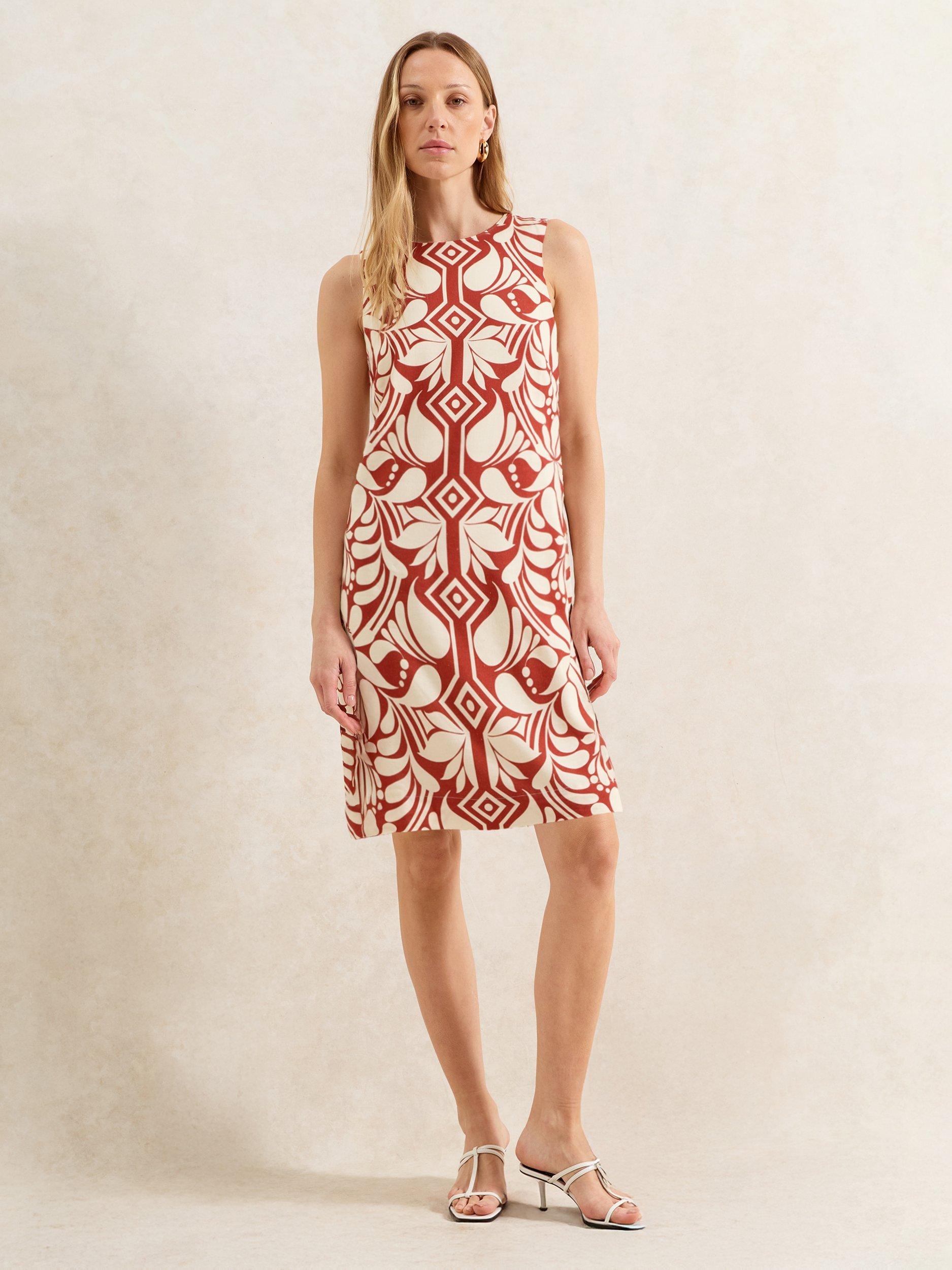 Product image 1 of 5, which shows Ro&Zo Tile Print Shift Mini Dress, Brown, 12