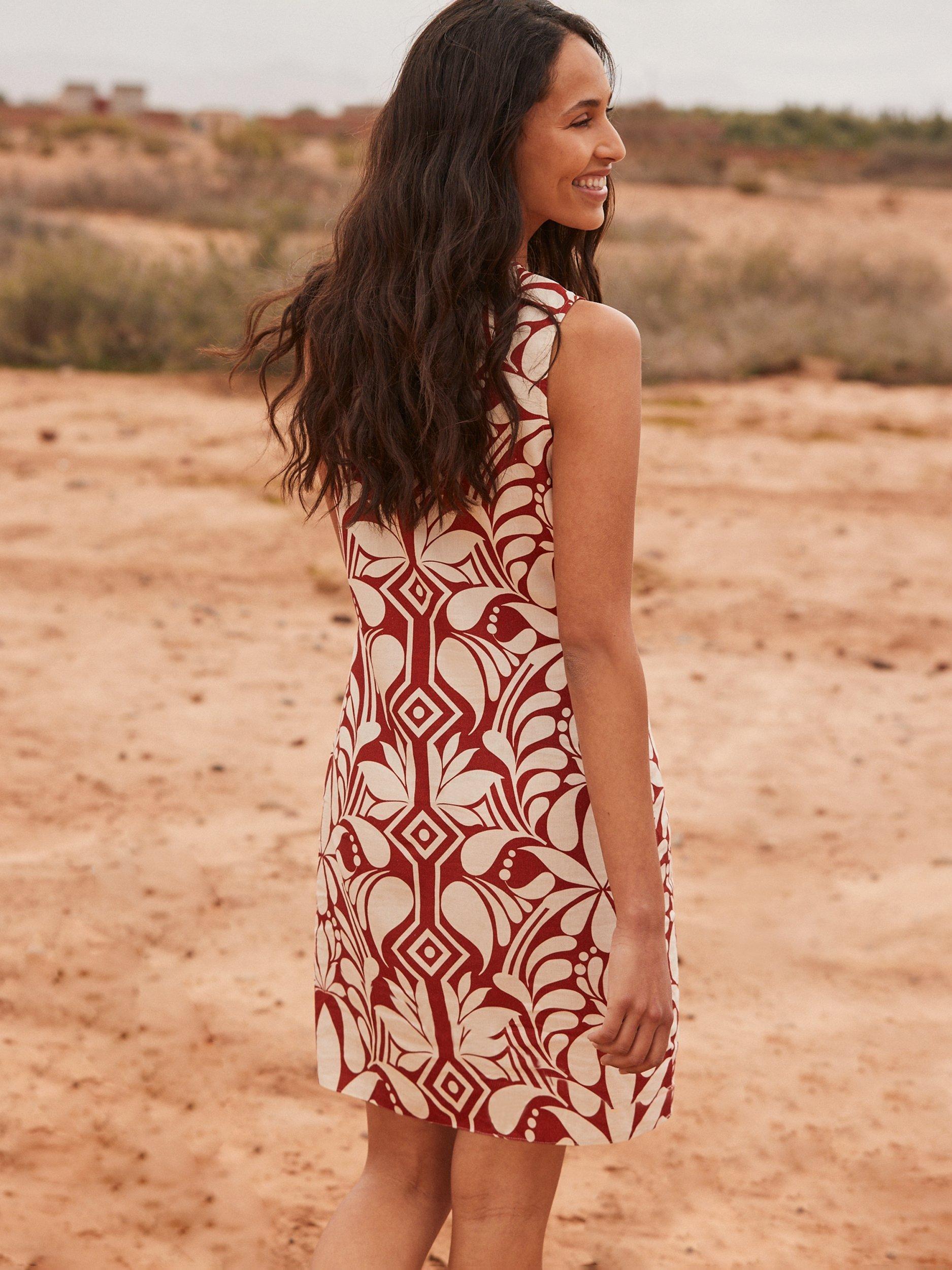 Product image 3 of 5, which shows Ro&Zo Tile Print Shift Mini Dress, Brown, 12