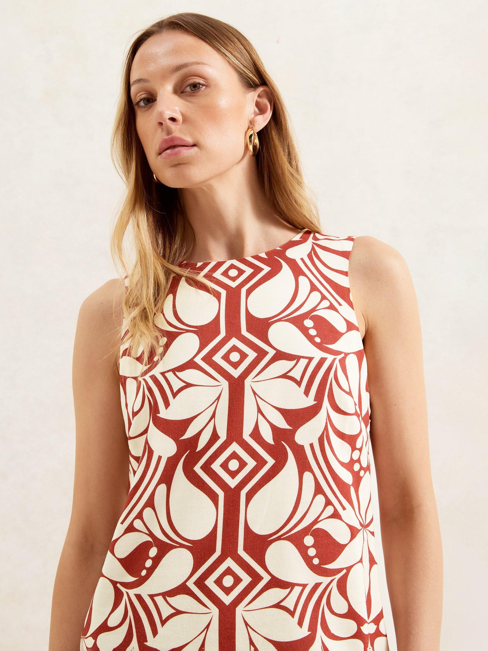 Product image 4 of 5, which shows Ro&Zo Tile Print Shift Mini Dress, Brown, 12