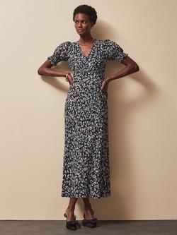 Ro&Zo Ditsy Print Shirred Cuff Midi Dress, Black, Black