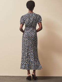 Ro&Zo Ditsy Print Shirred Cuff Midi Dress, Black - view 2, Black