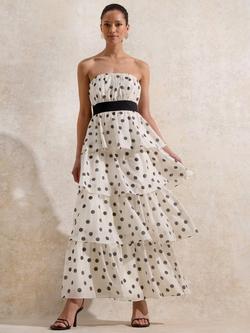 Ro&Zo Claudia Polka Dot Bandeau Dress, White/Black, White/Black