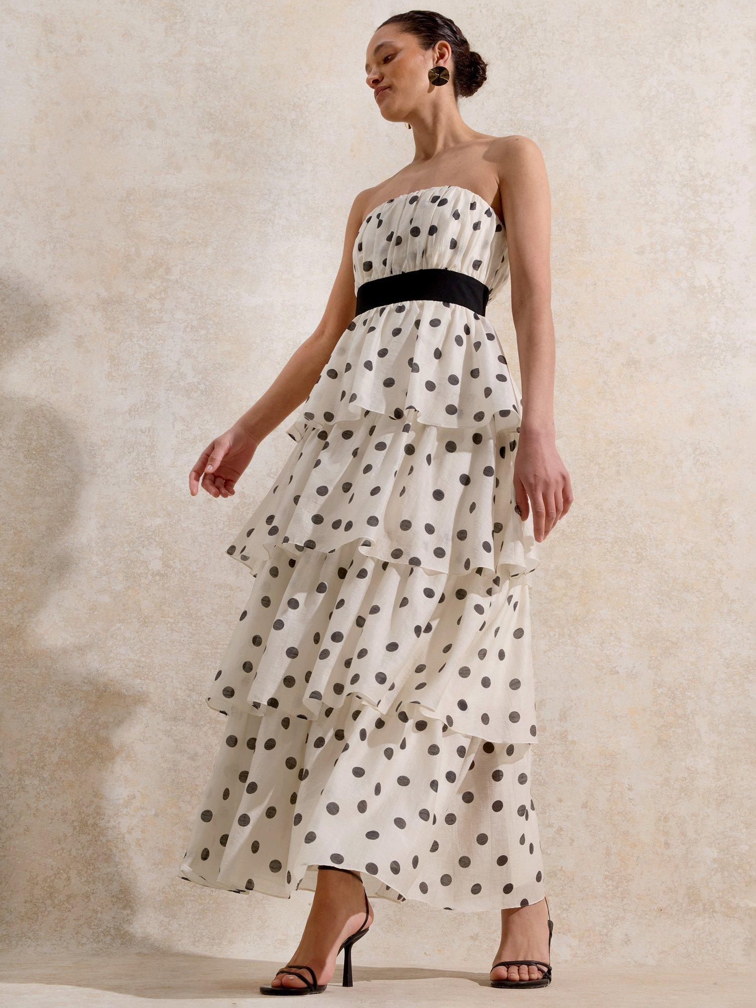 Product image 2 of 5, which shows Ro&Zo Claudia Polka Dot Bandeau Dress, White/Black, 6