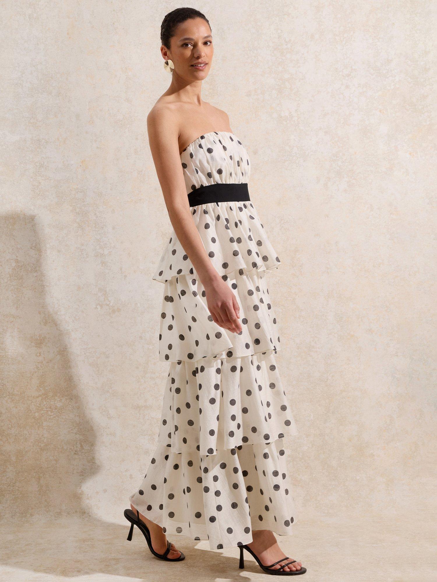 Product image 3 of 5, which shows Ro&Zo Claudia Polka Dot Bandeau Dress, White/Black, 6