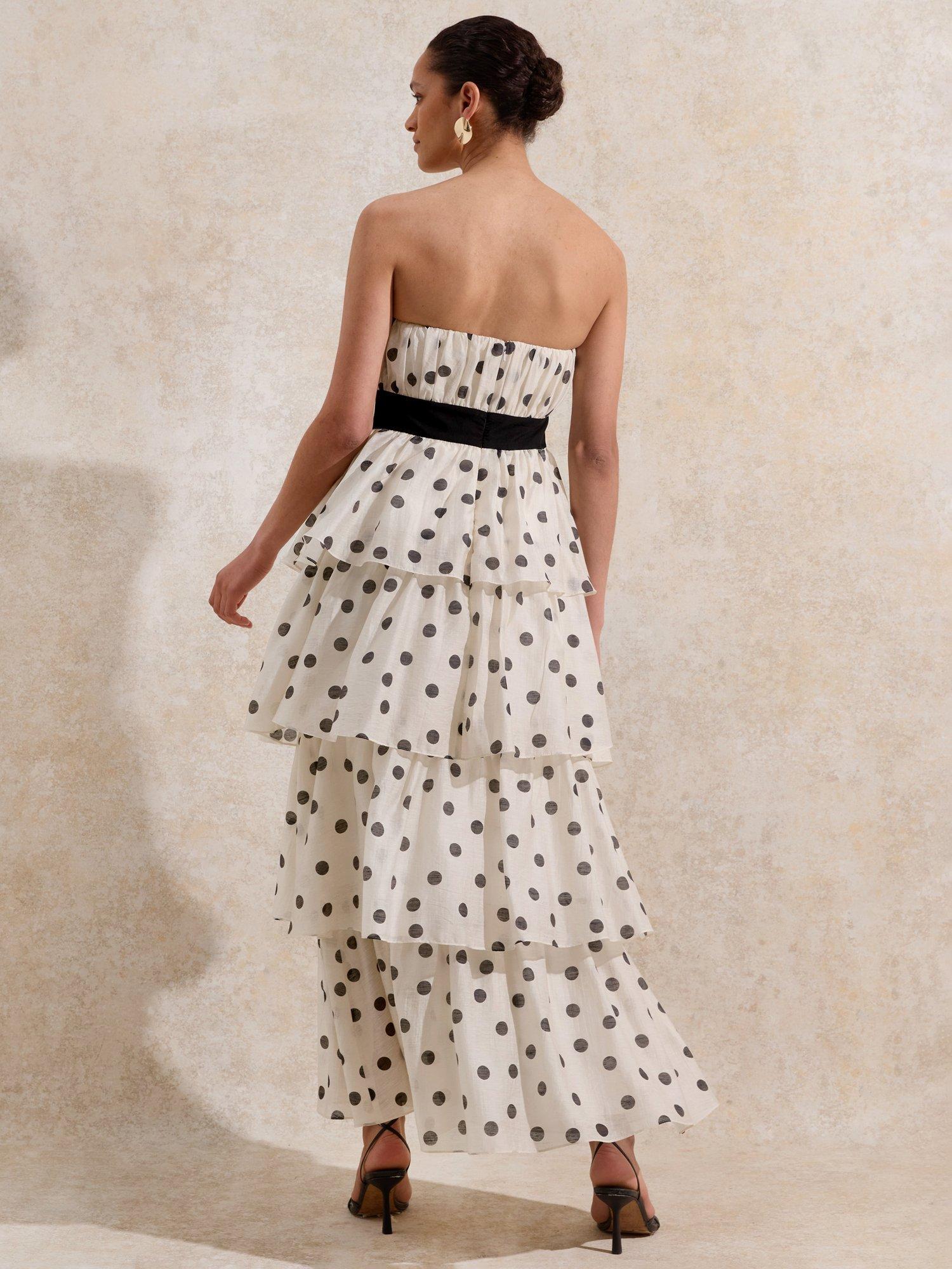 Product image 5 of 5, which shows Ro&Zo Claudia Polka Dot Bandeau Dress, White/Black, 6
