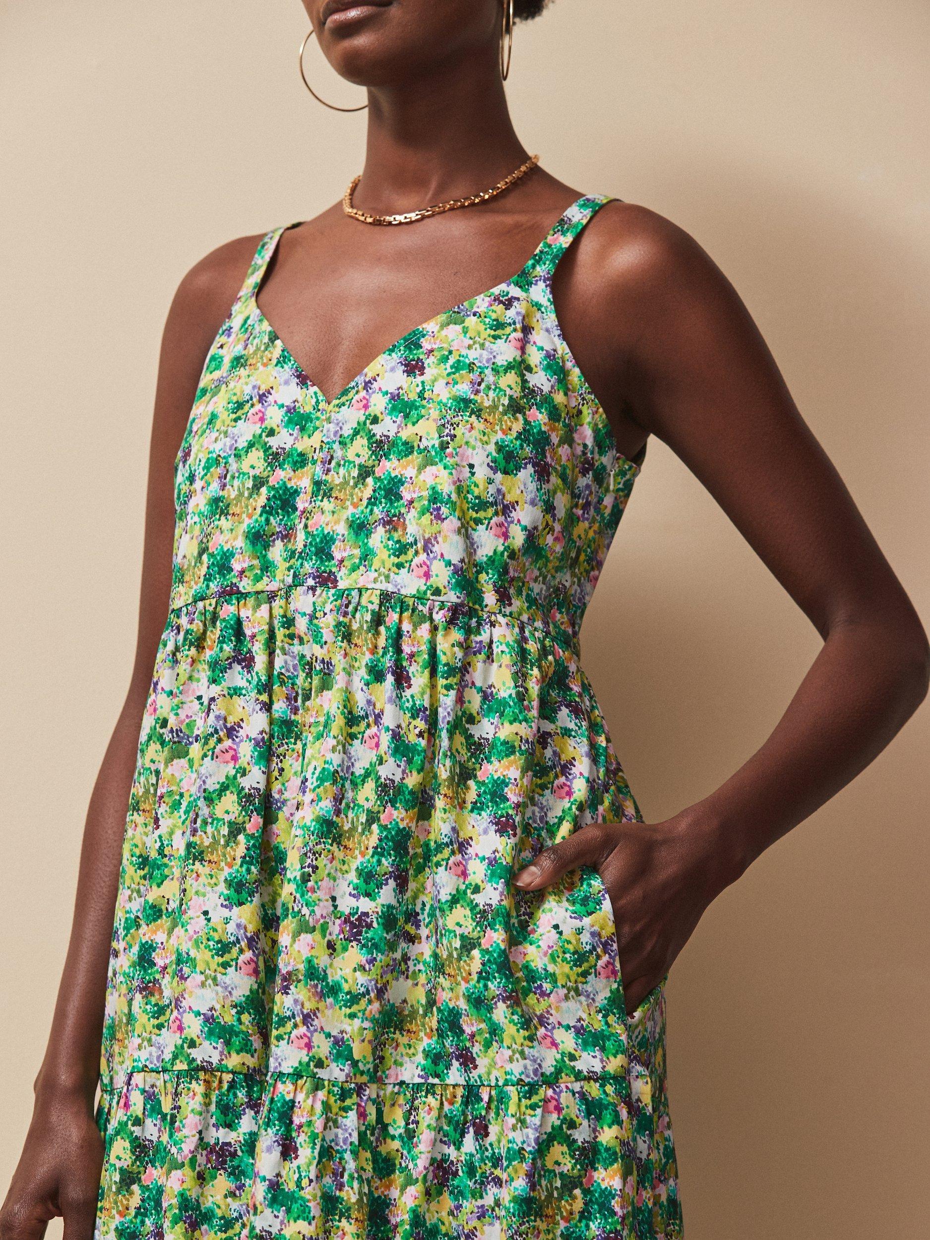 Product image 2 of 4, which shows Ro&Zo Ditsy Tiered Strappy Cotton Maxi Dress, Green/Multi, 8
