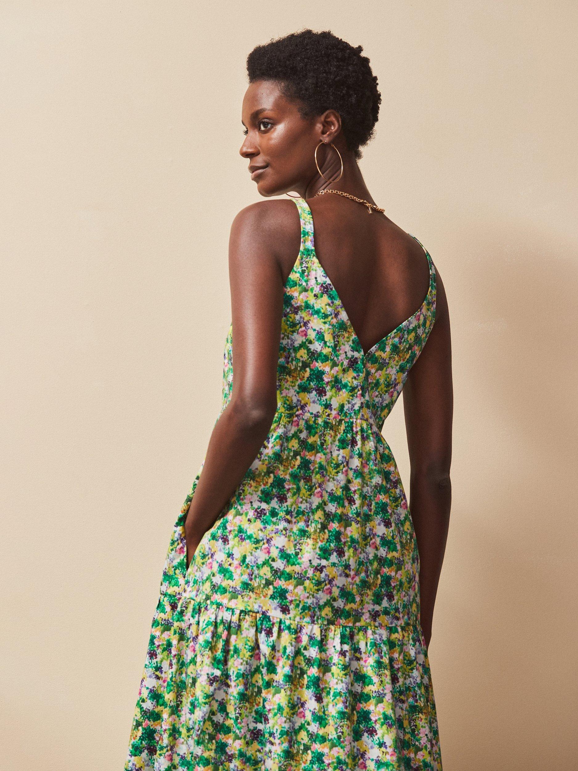 Product image 3 of 4, which shows Ro&Zo Ditsy Tiered Strappy Cotton Maxi Dress, Green/Multi, 8