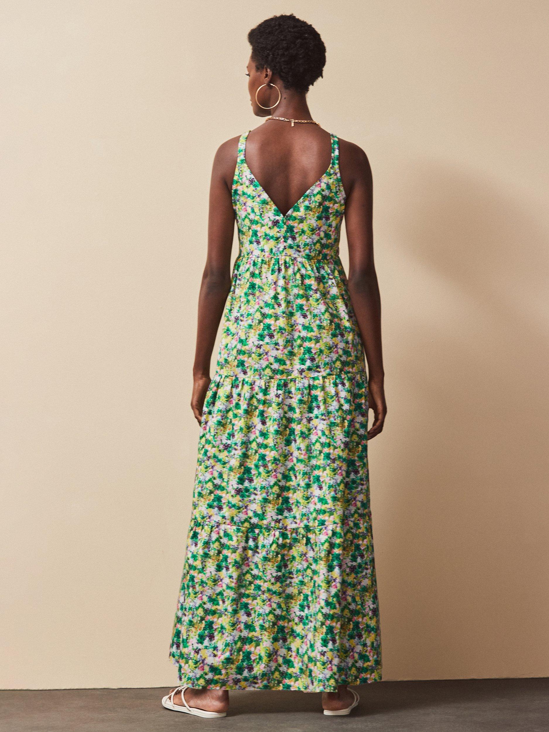Product image 4 of 4, which shows Ro&Zo Ditsy Tiered Strappy Cotton Maxi Dress, Green/Multi, 8