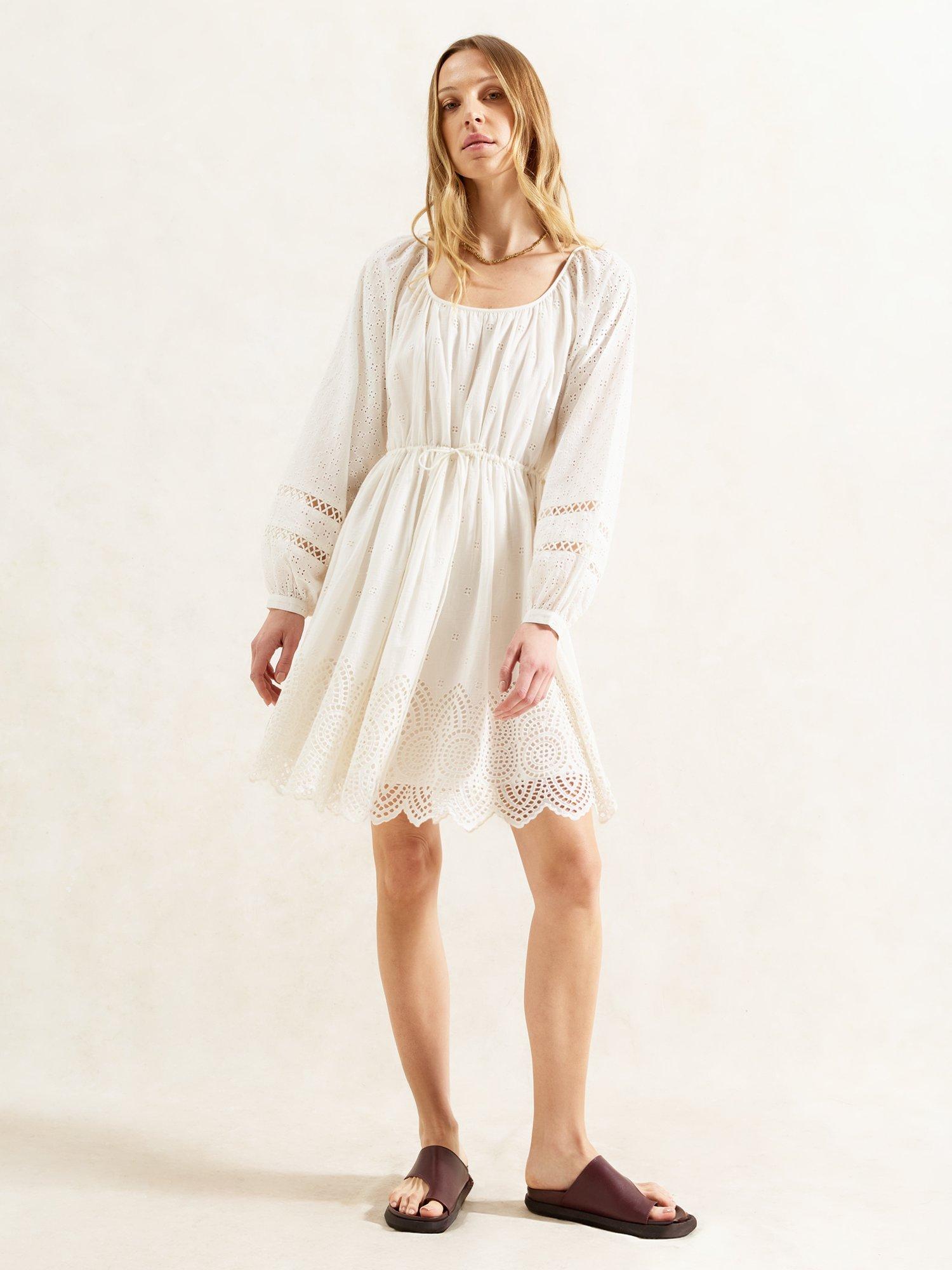 Product image 1 of 3, which shows Ro&Zo Broderie Anglaise Smock Dress, White, 10