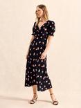 Ro&Zo Pansy Print Shirred Cuff Midi Dress, Black