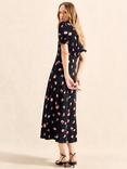 Ro&Zo Pansy Print Shirred Cuff Midi Dress, Black