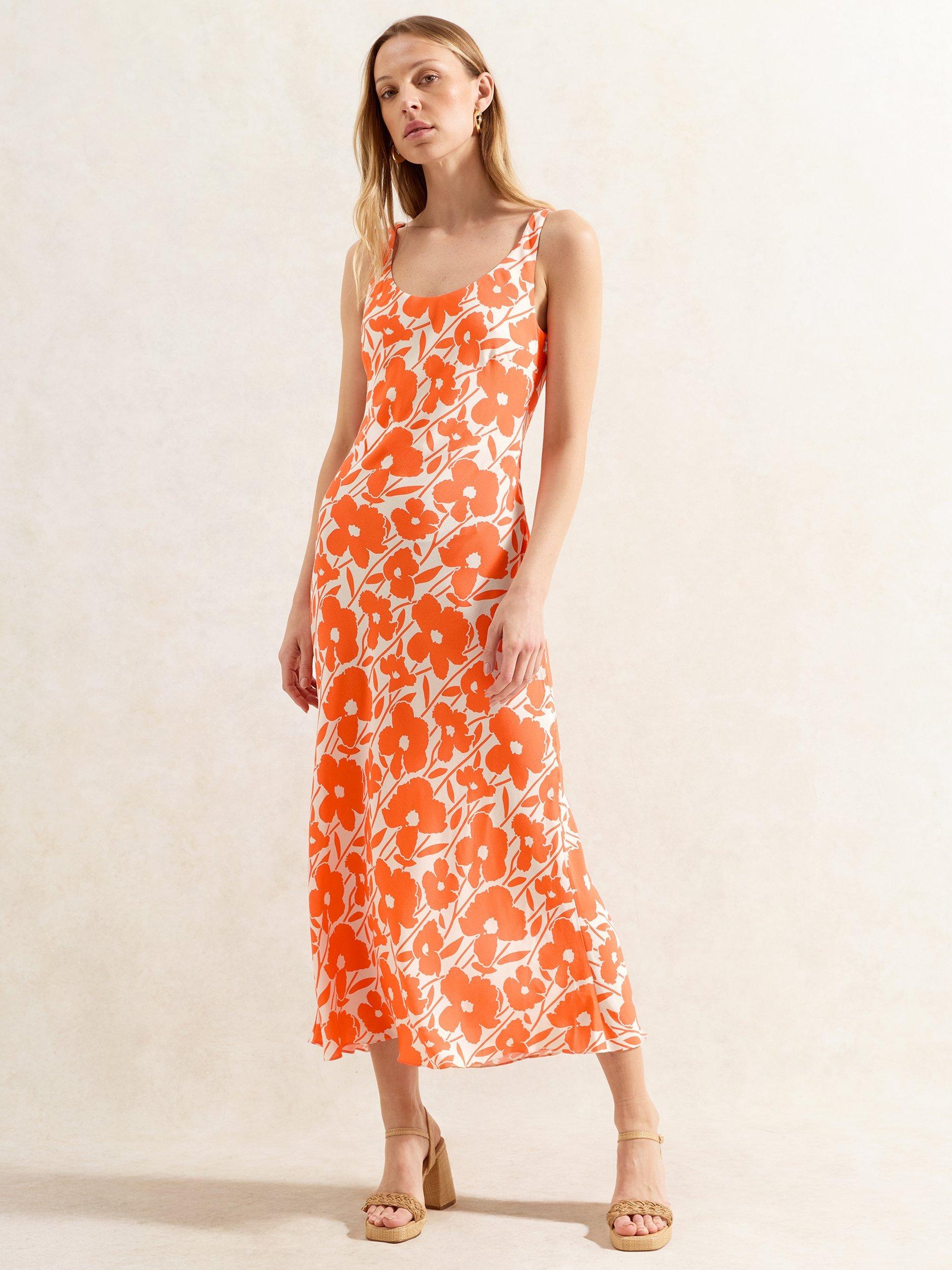 Product image 4 of 6, which shows Ro&Zo  Poppy Scoop Neck Midi Dress, Orange, 6