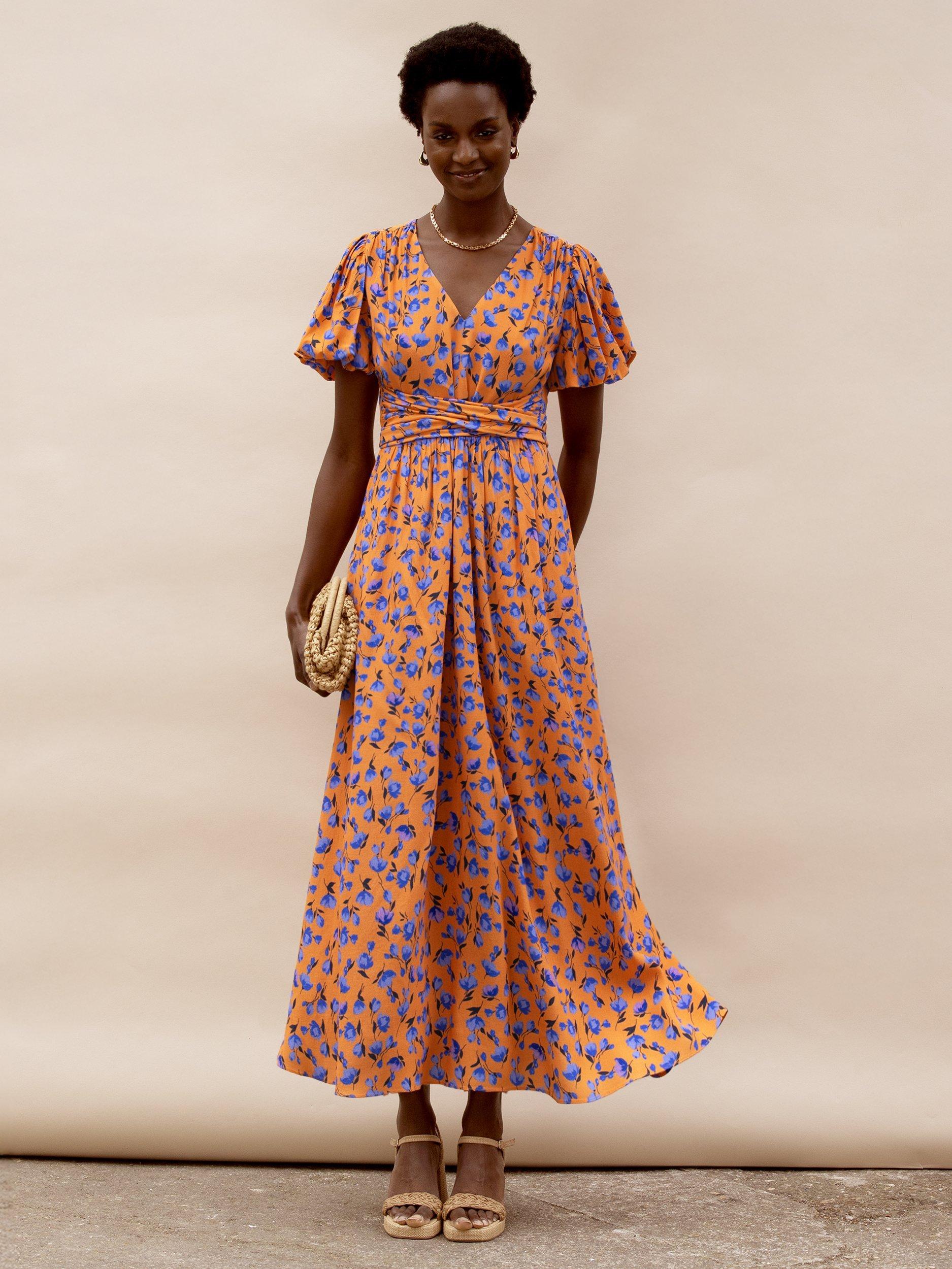 Product image 1 of 4, which shows Ro&Zo Puff Sleeve Floral Dress, Orange, 6