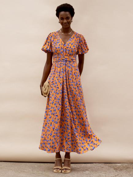 Ro&Zo Puff Sleeve Floral Dress, Orange, Orange