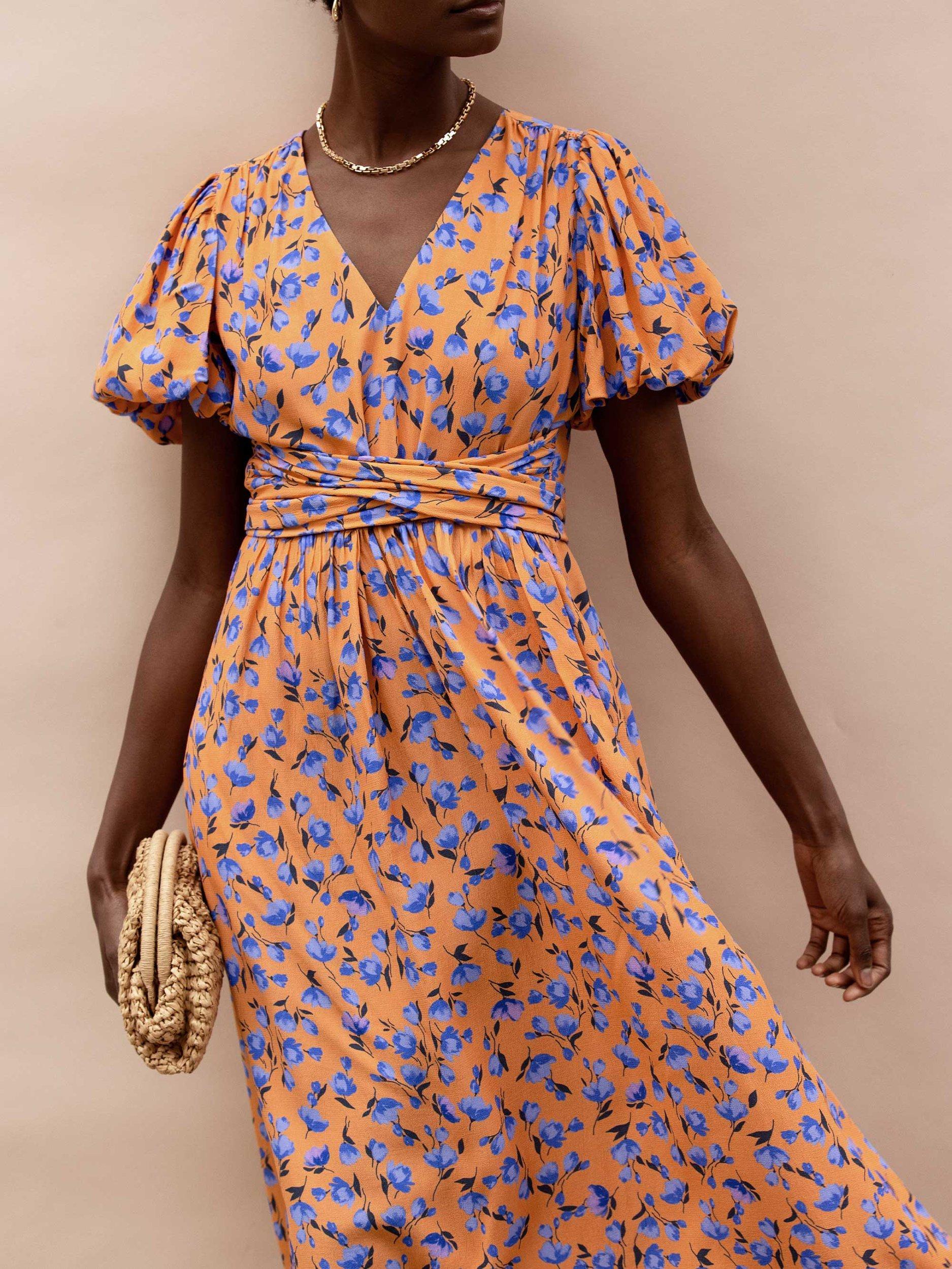 Product image 3 of 4, which shows Ro&Zo Puff Sleeve Floral Dress, Orange, 6