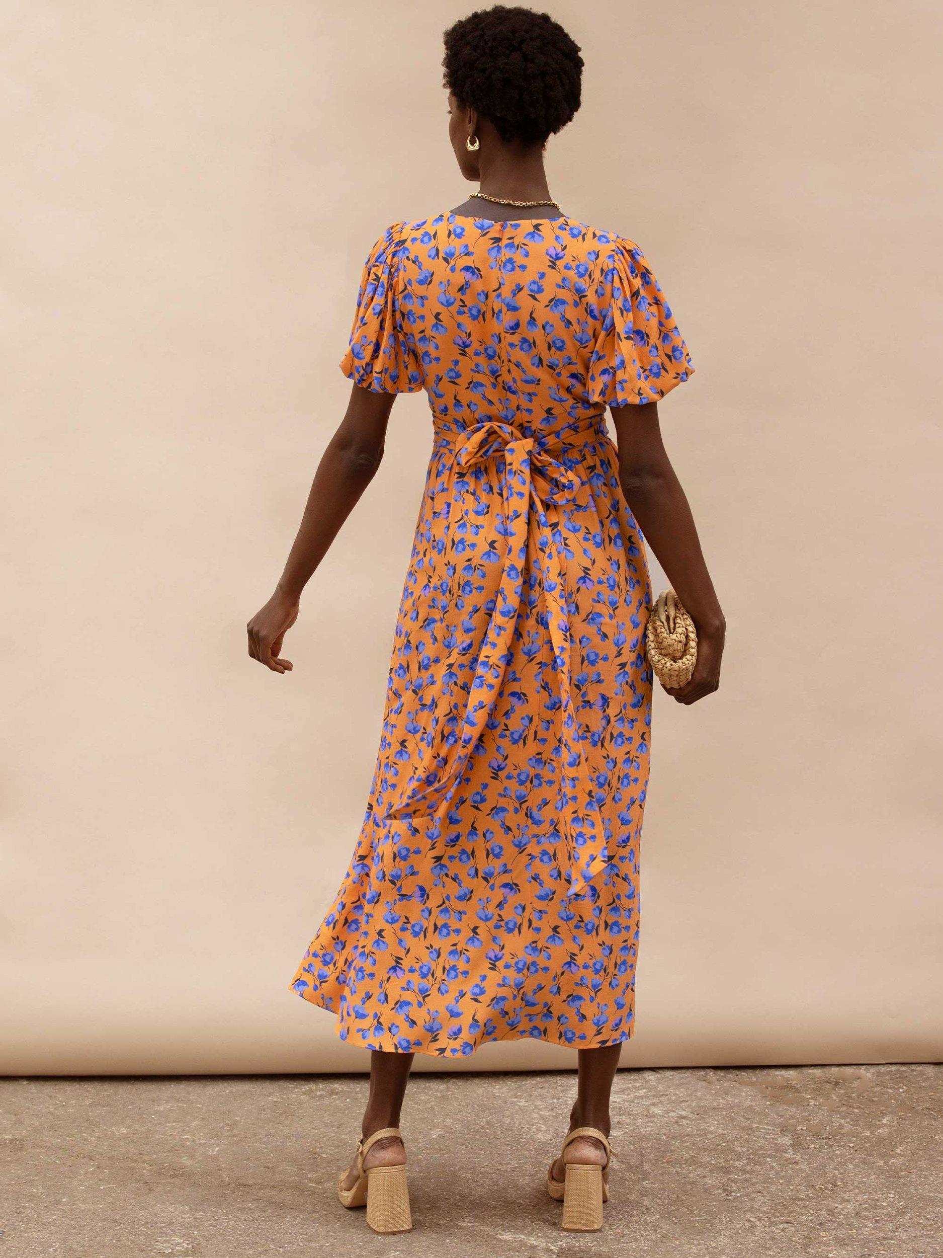 Product image 4 of 4, which shows Ro&Zo Puff Sleeve Floral Dress, Orange, 6