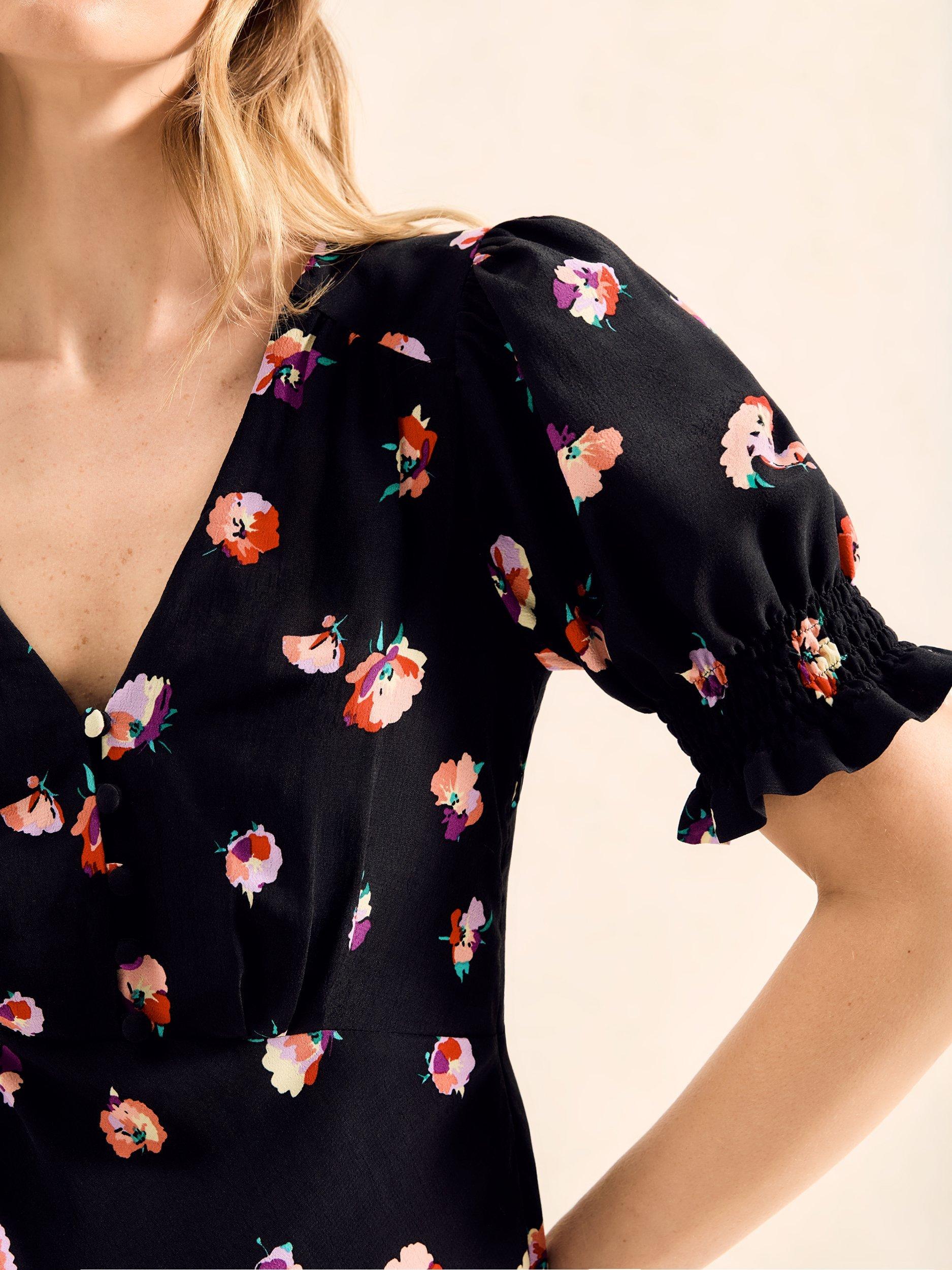 Product image 3 of 4, which shows Ro&Zo Petite Pansy Print Midi Dress, Black/Multi, 6