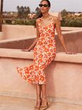 Ro&Zo Petite Poppy Print Bias Cut Dress, Orange