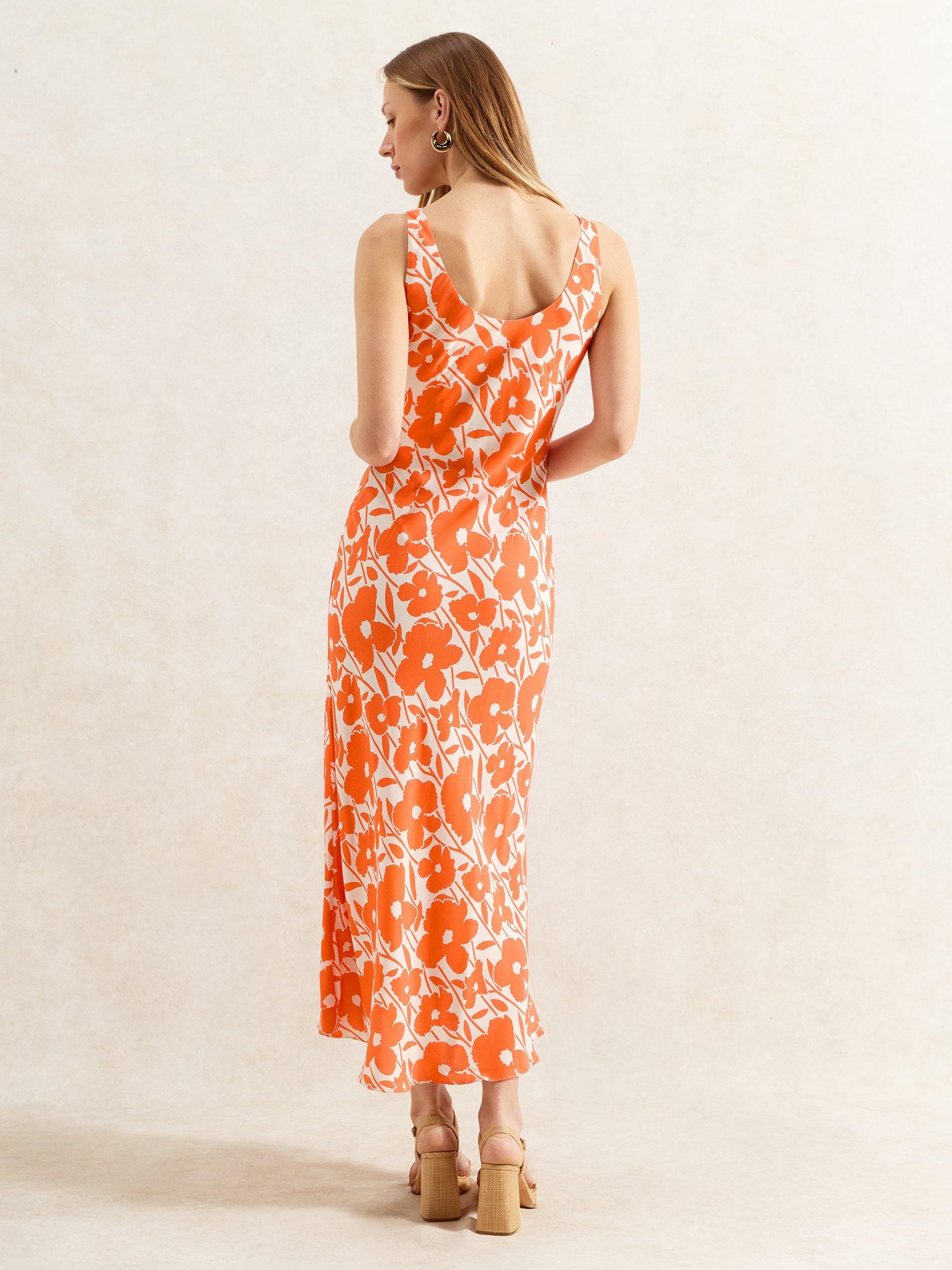 Product image 4 of 4, which shows Ro&Zo Petite Poppy Print Bias Cut Dress, Orange, 6Pt