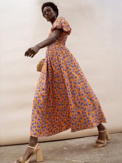 Ro&Zo Petite Puff Sleeve Floral Dress, Orange - view 2, Orange