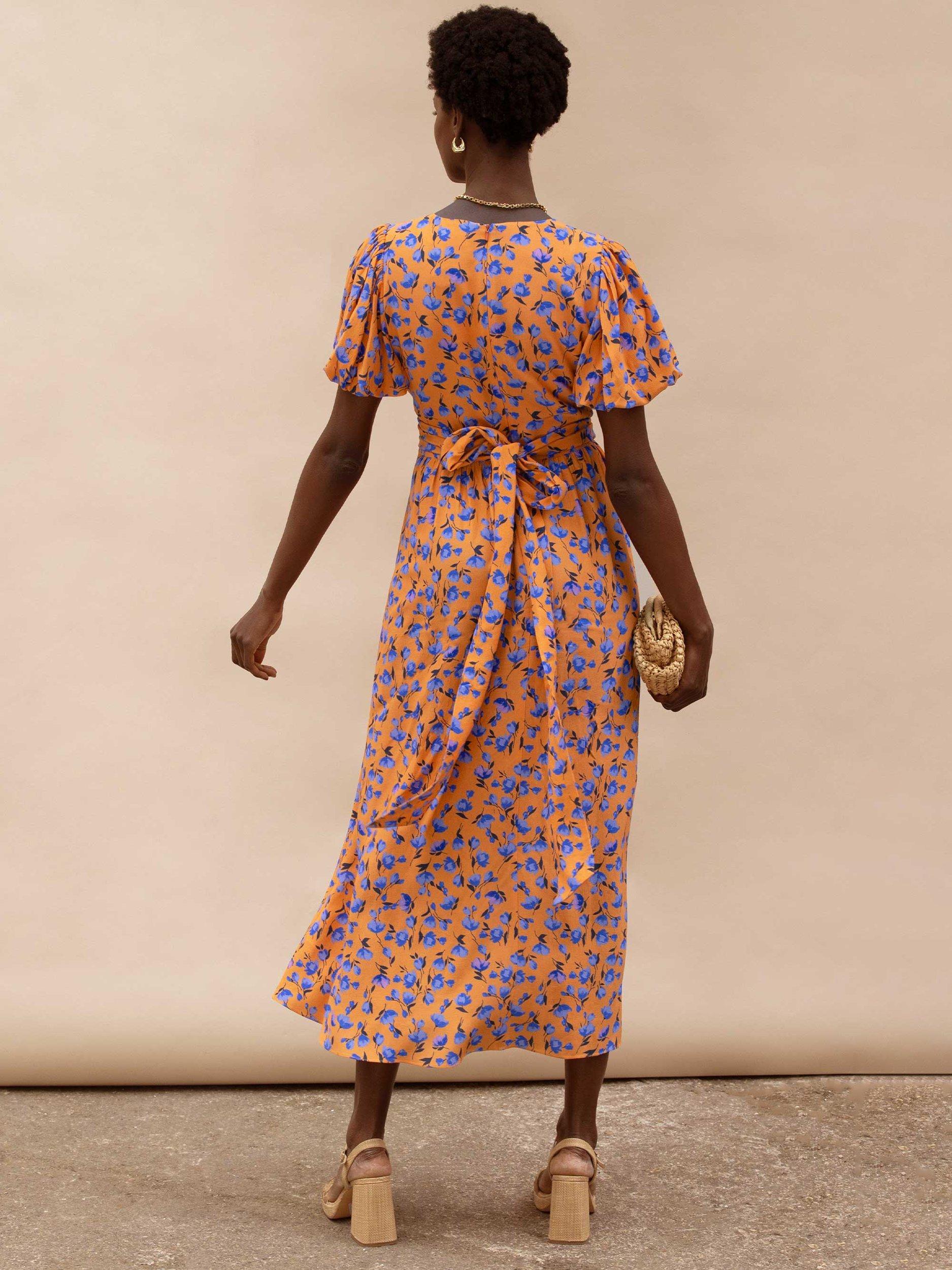 Product image 4 of 4, which shows Ro&Zo Petite Puff Sleeve Floral Dress, Orange, 6Pt