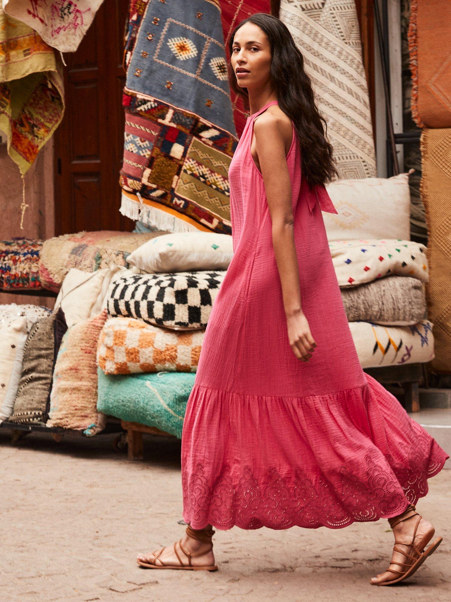 Product image 2 of 5, which shows Ro&Zo Petite Broderie Anglaise Hem Maxi Dress, Pink, 8Pt