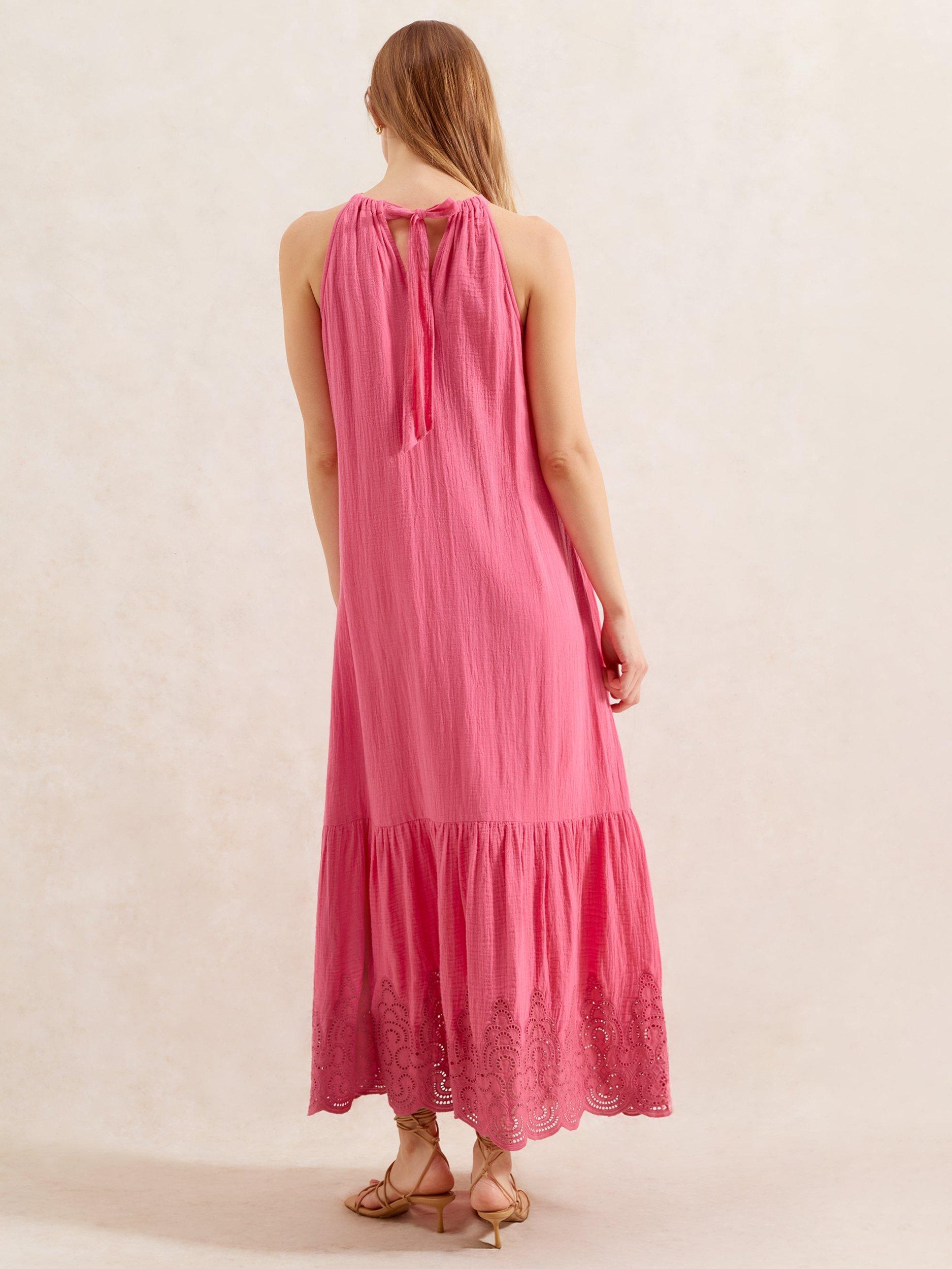 Product image 5 of 5, which shows Ro&Zo Petite Broderie Anglaise Hem Maxi Dress, Pink, 8Pt