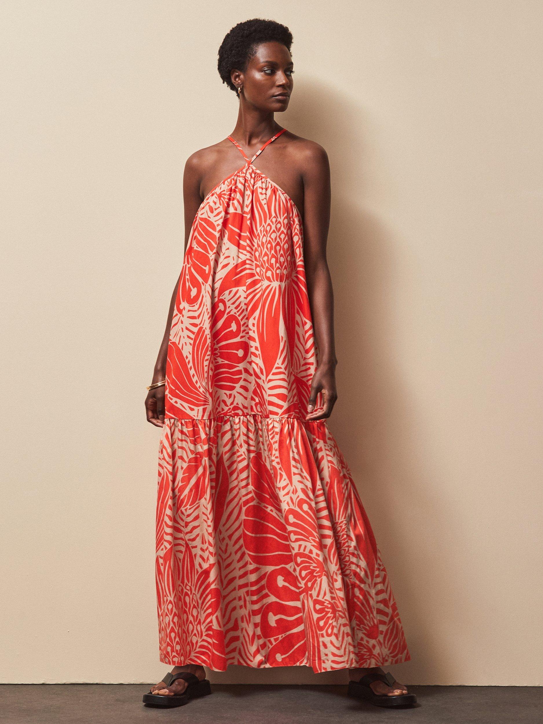 Product image 1 of 4, which shows Ro&Zo Petite Floral Halterneck Maxi Dress, Red, 8Pt