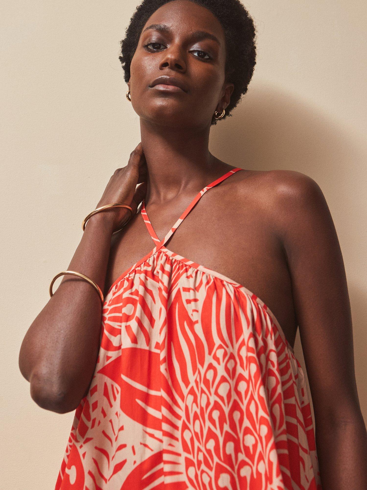 Product image 3 of 4, which shows Ro&Zo Petite Floral Halterneck Maxi Dress, Red, 8Pt