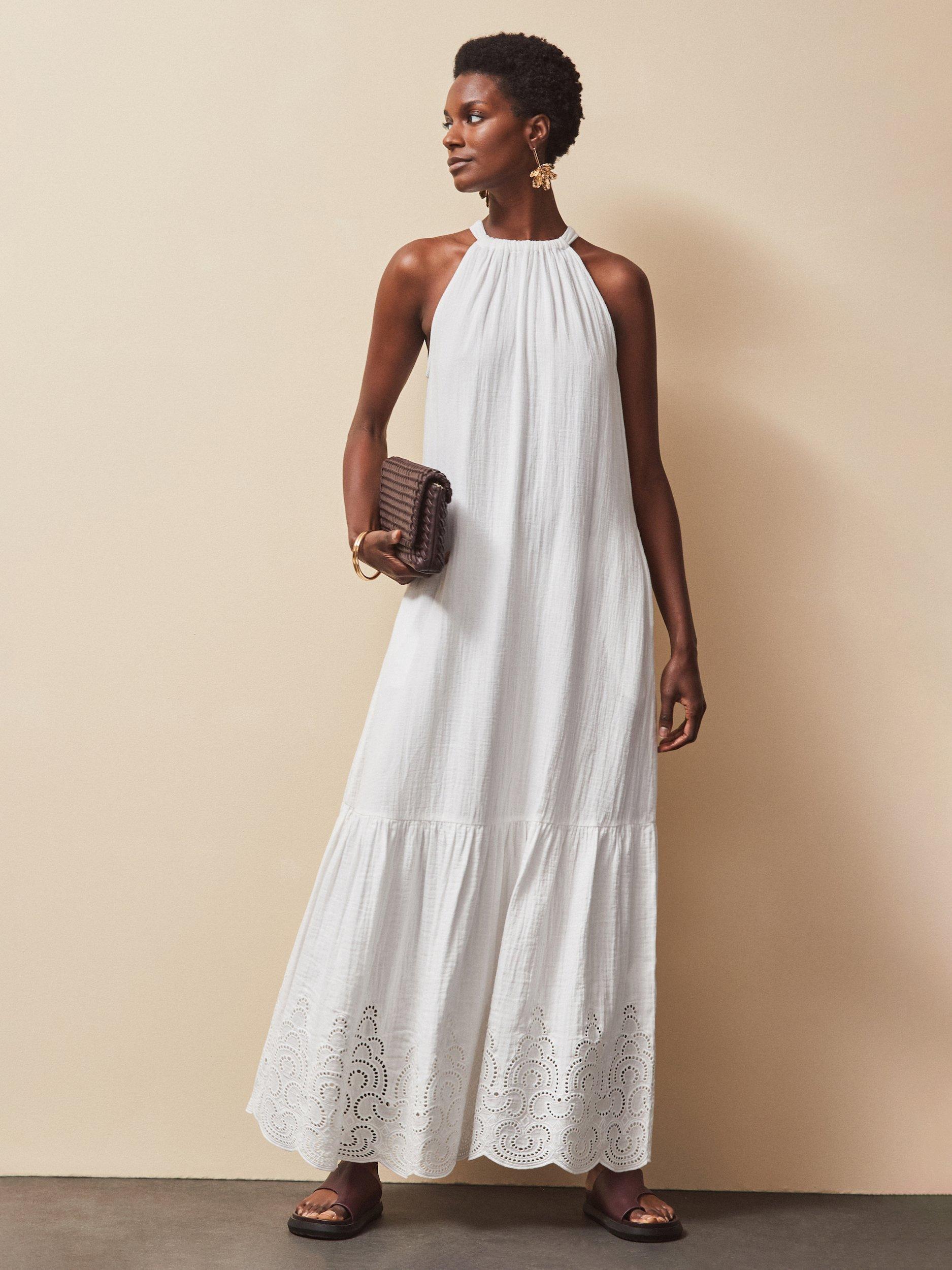 Ro&Zo Petite Broderie Anglaise Halterneck Dress, White