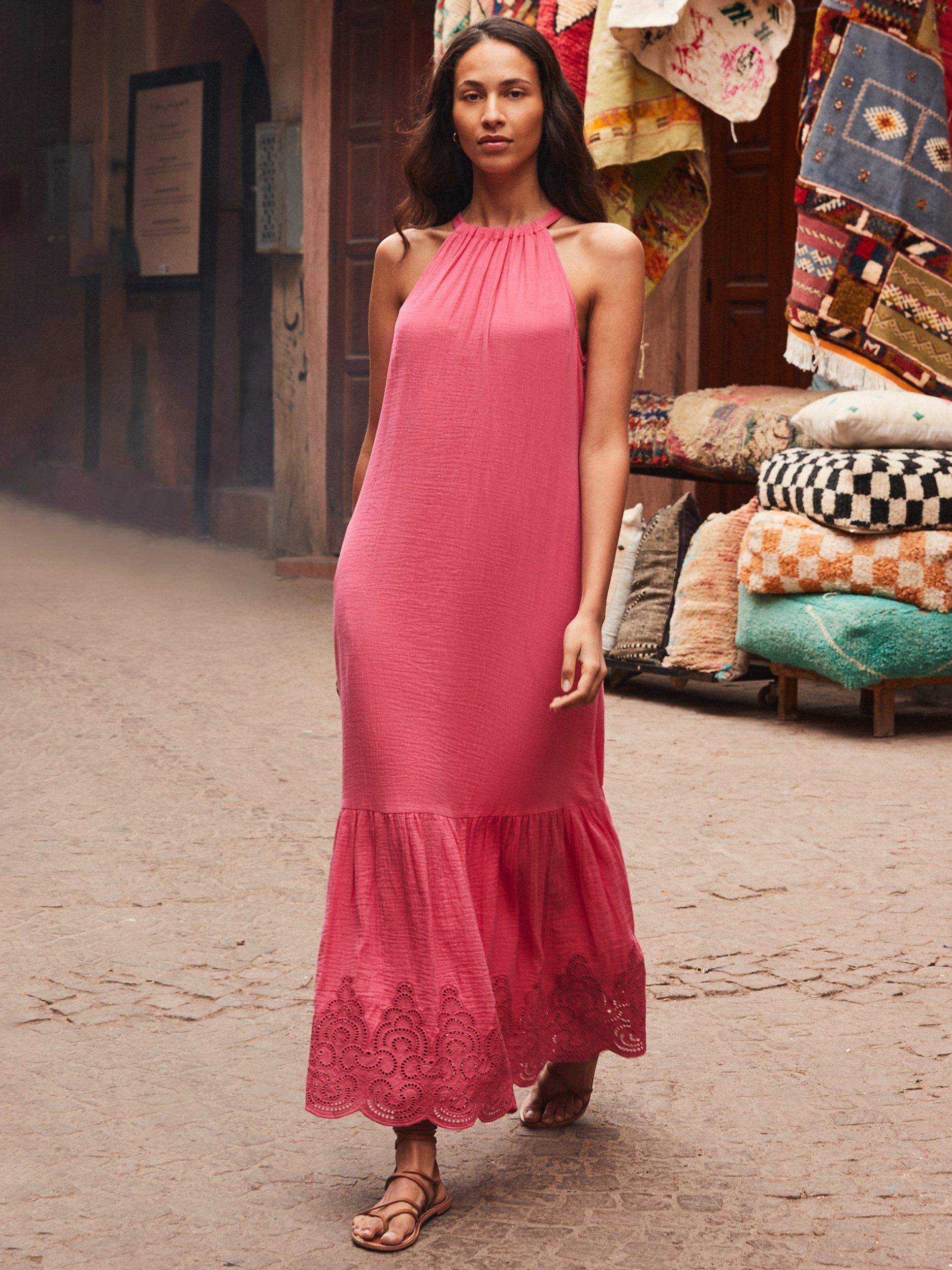 Product image 6 of 6, which shows Ro&Zo Broderie Anglaise Hem Maxi Dress, Pink, 6