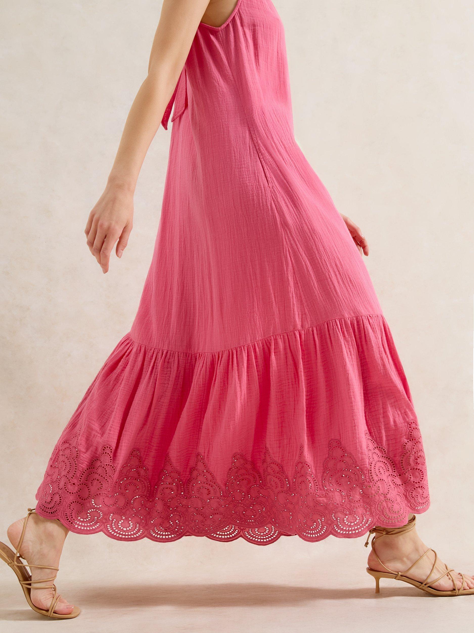 Product image 4 of 6, which shows Ro&Zo Broderie Anglaise Hem Maxi Dress, Pink, 6